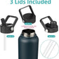 32 oz Insulated Water Bottle Stainless Steel Sport Bottles with 3 Lids,Navy Blue