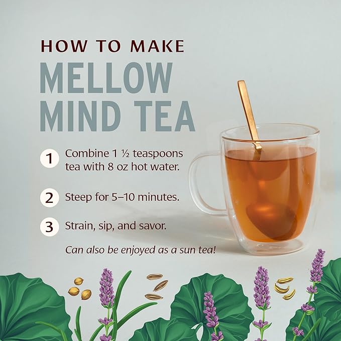 Banyan Botanicals Mellow Mind CCF Tea – Organic Lavender Chamomile Tea with Gotu Kola – Caffeine-Free Relaxation Tea for Stress Relief* – 1.5 oz. – Non-GMO Sustainably Sourced Herbal Loose Leaf Tea