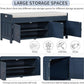 Storage Bench with 3 Shutter-Shaped Doors, Pine Wood Shoe Bench with Removable Cushion and Hidden Storage Space for Entryway Living Room 43.5" L * 16" W * 18" H, Antique Navy