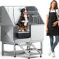 DWVO Professional Pet Dog Bathing Station for Grooming, 50'' Dog Grooming Bathtub with Left Stairs, Floor Grate, Faucet, Showerhead & Soap Holder for Large, Medium & Small Pets