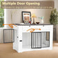 Large Dog Crate Furniture-Decorative Heavy Duty Dog Cage Indoor, Wooden Dog Cage End Table with Charging Station, Dog House with 2 Drawers (White, 47.2''L)
