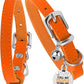 BRONZEDOG Leather Cat Collar with Removable Bells Non Breakaway Kitten QR Tag for Girl Boy (9" - 12" Cats/Mini Dogs, Orange & Silver)