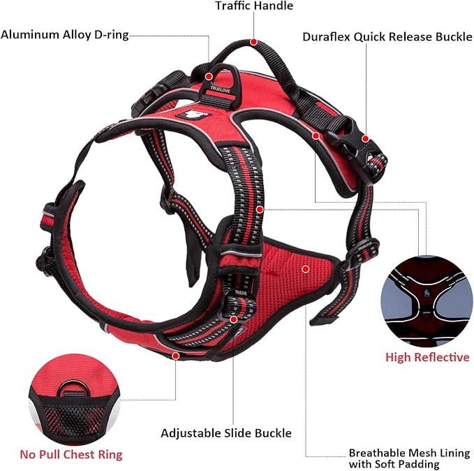 TRUE LOVE Truelove Adjustable No-Pull Dog Harness Reflective Pup Vest Harnesses Comfortable Control Brilliant Colors TLH5651(Orange,XL)