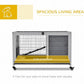 PawHut Wooden Rabbit Hutch Indoor Outdoor, Elevated Bunny Cage with No Leak Tray Enclosed Run with Wheels, Ideal for Guinea Pigs and Small Animals, Gray