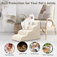 MIHIKK Dog Stairs Ramp, Curved 4-Step Dog Steps for Small Dogs and Cats, Pet Stairs for High Beds and Couch with Anti-Slip Washable Cover and Durable High Density Foam, Beige