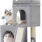 24inch Tall cat Tree with 2 cat condo and Mouse Toy Cozy Small cat Tower with Scratching Post and Board for Kitties and Small Cats.（Light Grey）