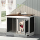 White Heavy Duty Furniture Dog Crate, Wood and Metal Kennel Cage, Pet House End Table with Drawer and Pull-Out Design, Dog Home for Indoor use, Large Size