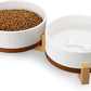 MALACASA Dog Bowls, Ceramic Dogs Bowls with Wood Stand Non-Slip, 6 Cups or 58 oz Capacity Dog Water Food Bowl Glaze Matte Weighted Non-Slip Pet Bowl for Large Dogs (L-6 Cups)