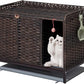 Cat Litter Box Enclosure Furniture with Divider, Handwoven Rattan Litter Box with Mat, 31.2 x 19.6 x 24.2 Inches, Metal Heightened Feet, Hidden Cat House for Living Room, Bedroom (Brown)