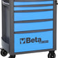 Beta RSC24 Heavy Duty Rolling Tool Cabinet, 5 Drawers, Blue, Ball Bearing Slides, Rubber Mat Liners, 5" Casters, Anti-Fall Edge Worktop, 1760 lbs Load Capacity, Made in Italy