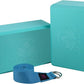 Clever Yoga Blocks 2 Pack with Strap - Extra Light Weight Sweat Repelling Foam Yoga Block Set with Cotton 8ft Yoga Stretch Strap - Yoga Block and Strap Set Kit for Beginner to Pro - Exercise