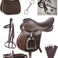 Leather English Riding Horse Saddle Starter Kit Brown Saddle Combo Pack Set of 7 pcs