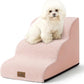 Dog Stairs for Small Dogs 15.7" H, Curved Dog Step for Puppy, Older Cat, Medium Pet Ramp for Sofa, Couch or Bed, Ladder with High Density Foam, 15.7x22.4x15.7 inch, 3 Step, Pink