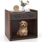 PETISITE Wooden Dog Crate with Lockable Door, Adjustable Foot Pads, 2 Fabric Drawers, Indoor Kennel Side Table for Small & Medium Dogs, 24.5 x 19.5 x 25 in