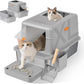 Stainless Steel Litter Box with Lid, 20L Metal Enclosed Litter Box for Big Cat, Flip-Top Design with Anti-Leakage High Sides, Large Cat Lovers Gifts (#1 Gray)