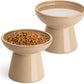 vancasso Ceramic Elevated Cat Bowls 2-Pack - 6.2" Extra Wide Raised Cat Food & Water Dishes, 5.1" Optimal Height Anti-Whisker Fatigue Shallow Bowls for Cats/Kittens/Dogs, Lead & Cadmium Free (Brown)