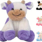 Purple and White Cow Weighted Stuffed Animal 7.87in Cute Sitting Cow Plush with Smile Soft Fluffy Small Farm Plushie for Kids Adults Birthday Festival Gift Bed Home Office Decoration Toys