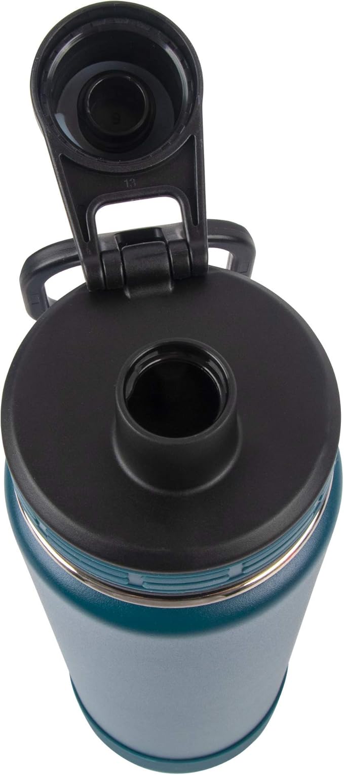ThermoFlask Bottle with Spout Lid - Stainless Steel Water Bottles with Double-Wall Insulation & BPA-Free Spout Lids - Leak-Proof Reusable Bottles & Lids - 24 oz, Mayan Blue/Black (2 Pack)