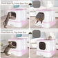 RIZZARI Foldable Cat Litter Box,Cat Box with Drawer, Large Capacity Litter Box with Lid, Top Opening Litter Pan for Small to Big Cats (Pink)