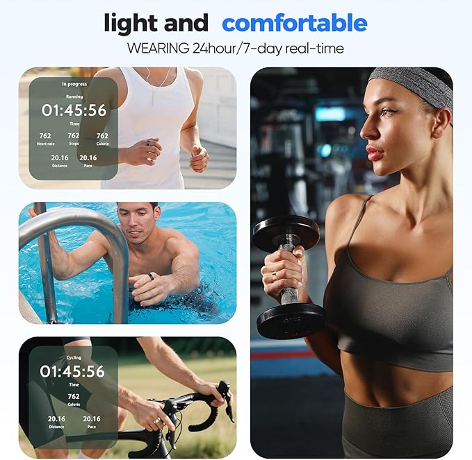 Smart Ring with Sleep Monitoring, No APP Subscription, 10-Day Battery Life, Stress/Heart Rate/Women's Health Tracker, Android & iOS Compatible (Silver, 10)