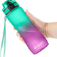 OLDLEY 25 oz Water Bottle, Motivational Water Bottle with Time Marker, Sports Water Bottle With Strap, Leakproof & BPA Free Large Water Bottles for School, Gym, Travel, Outdoor, Tritan,Green&Purple