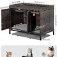 Cat Litter Box Enclosure Furniture with Divider, Handwoven Rattan Litter Box with Mat, 31.2 x 19.6 x 24.2 Inches, Metal Heightened Feet, Hidden Cat House for Living Room, Bedroom (Brown)