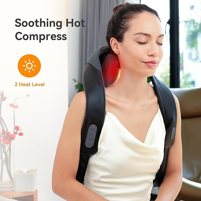Snailax Cordless Neck Shoulder Massager with Soothing Heat, Upgarded 4D Deep Tissue Kneading, Shiatsu Back Massager Pillow for Neck, Traps, Back, Gifts for Men Women Mom Dad