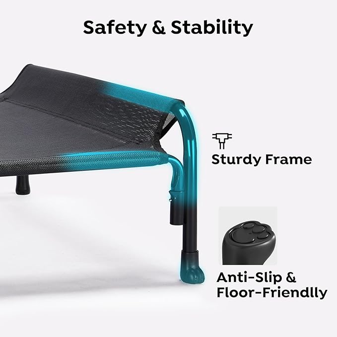 Veehoo Outdoor Elevated Dog Bed, Raised Dog Cot for Small Medium Dogs, Cooling Washable Waterproof Pet Hammock Beds with Slope Headrest, Breathable Mesh and Sturdy Frame, M, Black, CWC2204