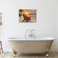 Beach Coastal Bathroom Pictures Wall Art, Seaside Ocean Bathroom Wall Decor, Sunrise Palm Framed Painting Canvas Artwork for Bedroom Living Room Decorations 16"L x 12"W