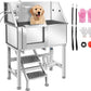 Professional Stainless Steel Dog Bathing Station, Dog Grooming Tub, with Stairs, Floor Grate & Faucet for Dog Bathtub for Large, Medium & Small Pets,34" L-RAMP