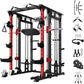 RitFit Smith Machine Power Cage with LAT Pulldown & Cable Crossover, All-in-One Power Rack Home Gym System with Leg Press Attachment & Accessories