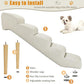 Senneny Imitation Linen Faux Leather Dog Stairs, for Pets up to 150 lbs, Waterproof, Scratch Resistant Pet Steps/Stairs with High Density Foam and Detachable Wooden Legs, Light Beige Linen, 5 Step