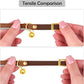OOPSDOGGY Rolled Leather Cat Collar with Bell - Reflective Kitten Collar with Safety Elastic Strap - Adjustable Small Pet Collars for Boy Girl Cats (Brown)