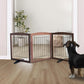 ZJSF Freestanding Dog Fence Indoor, Foldable Dog Gate for Doorways, Stairs or Hallways, Sturdy Wood Extra Wide Pet Gate with Support Feet for The House, Brown, 24 "Height-3 Panels