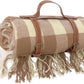 Picnic Blanket Extra Large Waterproof with Strap 59"x79" - Machine Washable Tassels Faux Wool Cashmere for Park, Grass, Camping, Hiking, Concerts (Coffee Plaid, 59"X79")