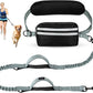Hands Free Dog Leash with Pouch, Adjustable Waist Belt with Double Padded Handles, Waist Leash for Dog Walking, Dog Leash with Bungee for Medium & Large Dog, Dog Walking Accessories, Olive