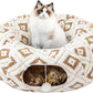 Cat Tunnel Bed for Indoor Cats, Cat Donut Tunnel with Washable Cushion, Peekaboo Cat Cave Toy, Multifunctional Playground Toys for Kittens, Rabbit, Brown Jacquard Pattern