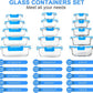 30 Pieces Glass Food Storage Containers, Meal Prep Set with Snap Locking Lids, Airtight lunch Containers, BPA-Free, Microwave, Oven, Freezer & Dishwasher Friendly,Blue