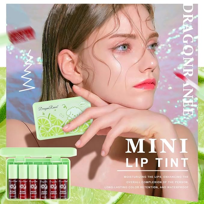 6 Colors lemon Lip Tint Stain Set, Korean Velvet Lip Stain Lip Gloss Lip Tint Stain Mini Liquid Lipstick, Long lasting Waterproof Non-Stick Cup Multi-Use Lip and Cheek Tint, High Pigment, Vivid Color