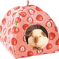 JSPYFITS Guinea Pig Hideout Bed Rabbit House Cave Accessories Cozy Hide-Out Guinea Pig Bed Washable Cage for Small Pet Hamster Ferret Rabbit Bunny Pink Strawberry