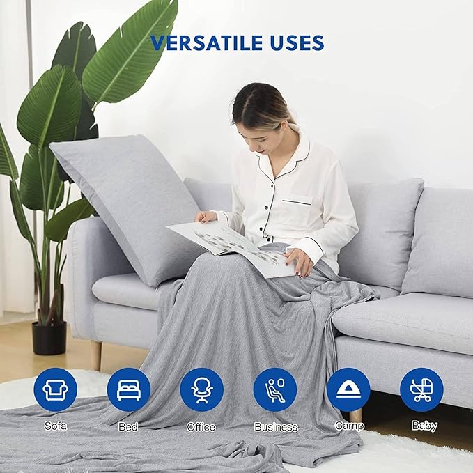HOMFINE Cooling Blankets for Hot Sleepers - Summer Blanket Thin Lightweight Breathable Soft Double Side Enhanced Cooling for Bed Couch Sofa, Keep Cool for Night Sweats (Grey, 90 x 90 inches)