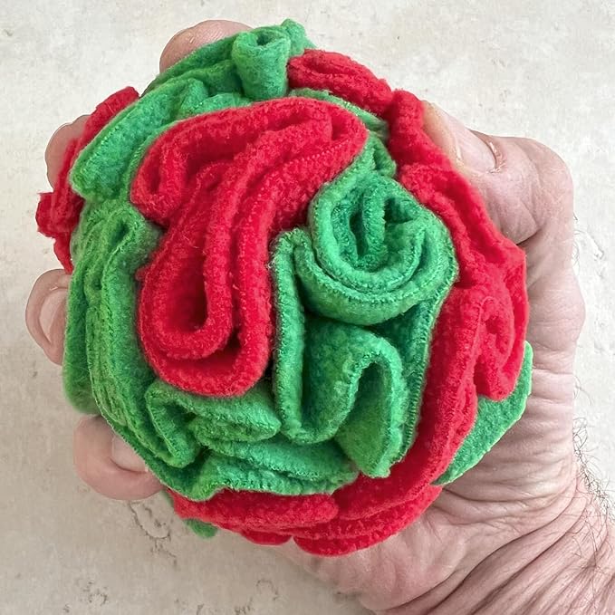 Puppy and Small Breed Snuffle Interactive Foraging Dog Puzzle Ball Toy Christmas Green and Red