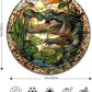 Lygond Metal Sign Tin Sign Circular Stained Glass Alligator Minimalist Wall Art for Home Decor 12×12 Inches