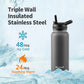 32 oz Insulated Water Bottle with Straw (Cold for 48 Hrs), Stainless Steel Triple Wall Vacuum Sports Water Jug, Leakproof Hydro Cup Flask with Paracord Handle & Straw Spout Lids & DIY Stickers