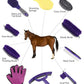 Horse Grooming Kit (12-Piece): Brushes, Storage Bag, Sweat Scraper, Mane Comb, Grooming Gloves - Purple Horse Gifts for Girls