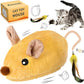 Interactive Cat Toys Mouse for Indoor Cats Rechargeable Cat Toy Mouse Toy Feather Bell Tail Lifelike Electric Automatic for All Breeds Boredom Exercise-Yellow