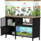 Fish Tank Stand, Modern Aquarium Stand with Built-in Cabinet and Shelves - Sleek Black Iron and Wood Grain Design for Stylish Home Décor（ 51.97" x W 19.69" x H 31.5"） Black