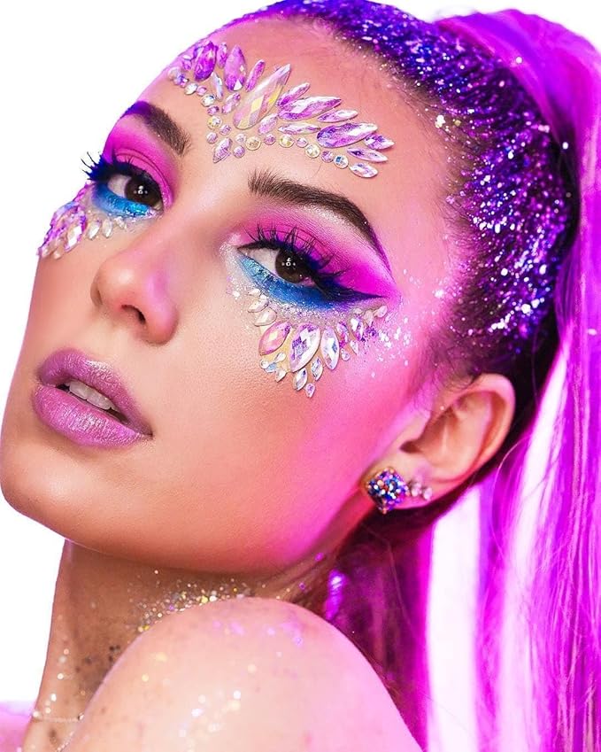 Go Ho Rose Purple Face Body Glitter Gel,Mardi Gras Purple Face Paint Makeup,Holographic Chunky Sequins Glitters for Eye Lip Hair Nails,Festival Rave Accessories,52g