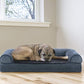Furhaven Cooling Gel Dog Bed for Medium/Small Dogs w/ Removable Bolsters & Washable Cover, For Dogs Up to 35 lbs - Sherpa & Chenille Sofa - Orion Blue, Medium