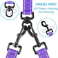 PetBonus Double Dog Leash, No Tangle Dual Leash, Reflective Walking Training Lead, 4 Comfortable Padded Handles for 2 Dogs with Collapsible Bowl and Waste Bags (Purple, Large)